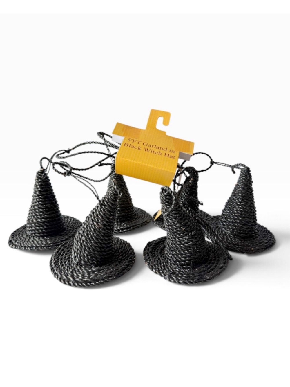 Black Wicker Woven Witch Hat Garland 5 Foot Halloween Mantle Decor